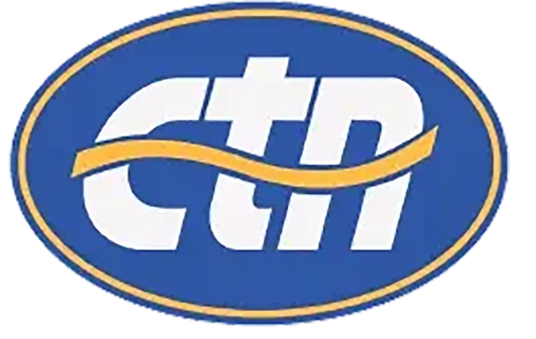 Logo for CTN featuring white stylized letters inside a blue oval with a gold horizontal wave, often seen on Gaither TV.